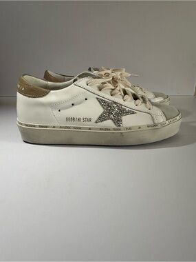 Golden Goose Hi Star Glitter Star Leather Sneaker in White and Beige size eur 38